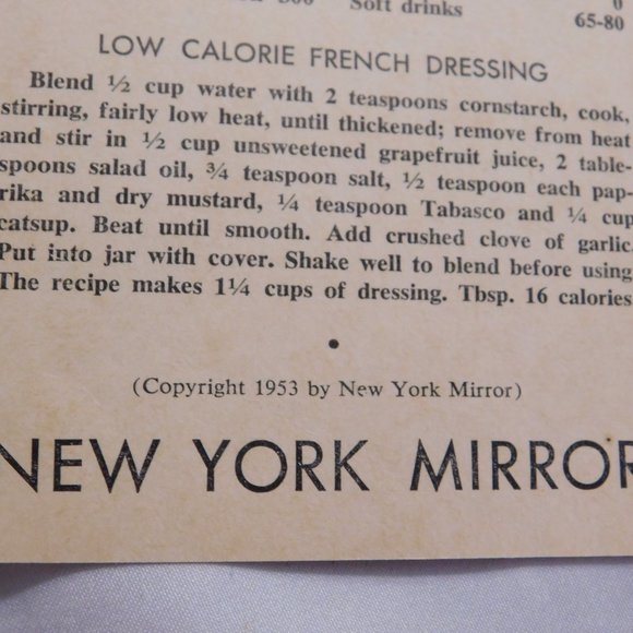 New York Mirrors Calorie Food Beverage Chart 1953 - Picture 3 of 3
